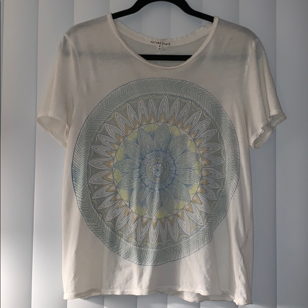 White flowy tee shirt with cool design